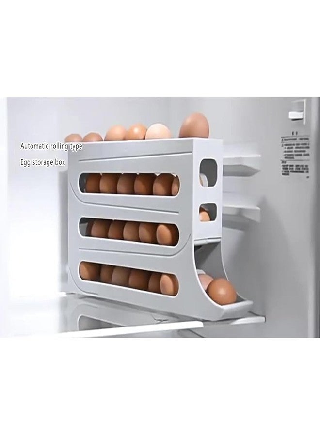 MAKRIV (1Pcs Refrigerator Egg Holder: Egg holder with Automatic Rolling,4 Tiers,Egg Storage,Space Saving Refrigerator Food Storage Container for Kitchen Cabinet Rectangular White - Image 3